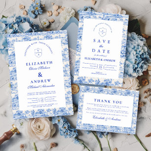 Elegant Delft Blue Chinoiserie Wedding Invitation