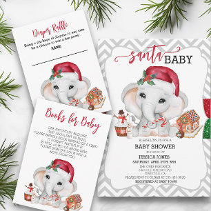 Santa Baby Shower Cute Holiday Elephant Chevron Invitation