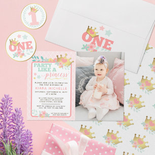 Pink Princess "One" Crown Baby Girl First Birthday Classic Round Sticker