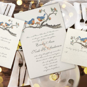 Vintage Lapis Blue Love Birds Wedding Invitations