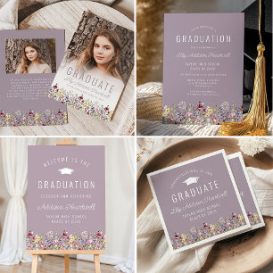 Boho Wildflowers Mauve Graduation Party Napkin