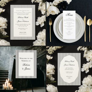 Elegant Classic Formal Black White Wedding Dinner Menu