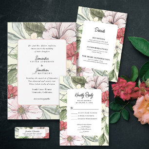 Blush Pink and Sage Fall Floral Wedding RSVP Card