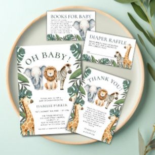 Tropical Jungle Safari Animals Boy Baby Shower Invitation
