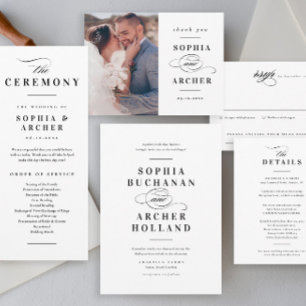 Elegant Calligraphy Black and White Wedding  Invitation