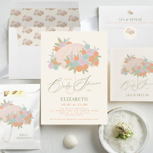 Floral Umbrella Neutral Unisex Baby Shower Napkin