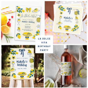 La Dolce Vita Doodles Yellow Lemon Birthday Party Acrylic Invitations