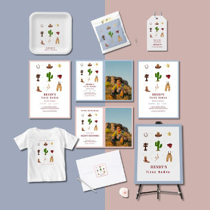 Pink First Rodeo Cowboy Kids Birthday Photo Invitation