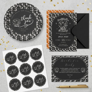 Little Boo Black Halloween baby shower Classic Round Sticker