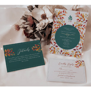 Teal and Orange Fall Wedding All In One Invitation