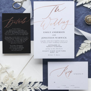 Elegant Modern Gold Calligraphy Wedding Details RSVP Card