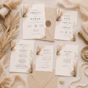 Neutral Pampas Botanical Save the Date Card