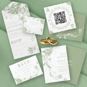 Branch with sage green and white flowers wedding favour box