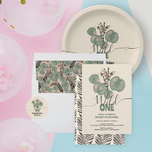 Wild One Safari Giraffe Animal Birthday Party Invitation