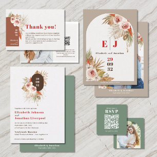 Desert boho floral earth tones terracotta wedding invitation