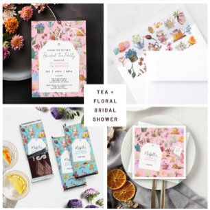 Floral Garden Blue Tea Party Bridal Shower Gold