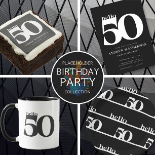 Hello 50 Bold Modern Black and White Birthday Can Cooler