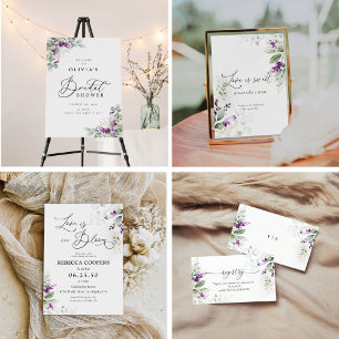 Purple Greenery Lavender Bridal Shower Invitation