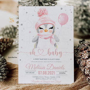 Winter Snowflake Penguin Invitation Baby Shower 