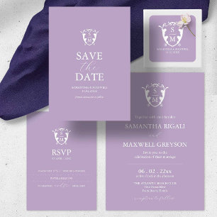 Lilac Purple Crest Monogram Wedding Stickers