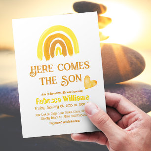 Comes Son Yellow Sunshine Rainbow Baby Shower T-Shirt