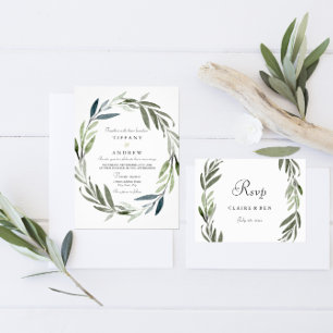 Watercolor Green Leaf Vow Renewal Invitation