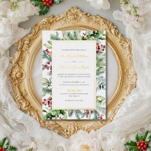 Ava Winter Greenery Wedding Invitation with RSVP