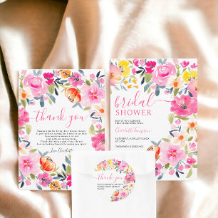 Bohemian bold floral watercolor bridal shower invitation