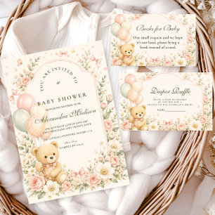 Sweet Teddy Bear Floral Baby Shower Napkin