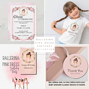 Ballerina Girl in Pink Dress Birthday Thank You Card