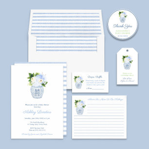 Blue Floral Diaper Raffle Preppy Baby Shower Party Enclosure Card