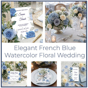 Elegant French Blue Rose Watercolor Wedding Classic Round Sticker