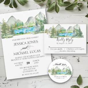 Mountain Forest River Watercolor Rustic Wedding  Classic Round Sticker
