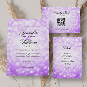Elegant Script Wedding Purple Bokeh Lights Menu