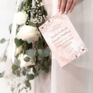 Blush Pink & Rose Gold Foil Floral Border Wedding Invitation