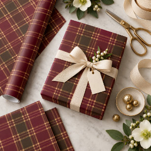 Luxury Burgundy Chocolate Gold Plaid Wrapping Pape Paper