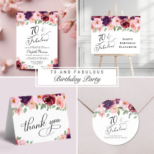 Elegant Floral Watercolor 70th Birthday Party Classic Round Sticker