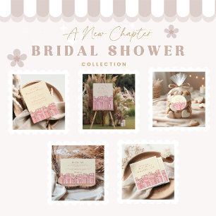 A new chapter begins coquette bow bridal shower thank you card