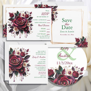 Paper Quilling Burgundy Roses and Pearls RSVP Invitation