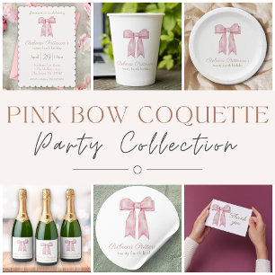 Coquette Pink Watercolor Bow Feminine Bday Party Invitation
