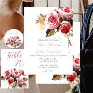 Antique Roses Watercolor Soft Pink Wedding Invitation