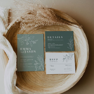 Floral Sage Green Wedding Invitation 