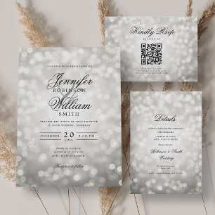 Elegant Script Wedding Silver Bokeh Lights  Save The Date