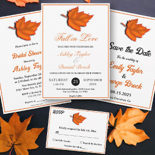 Elegant Rustic Autumn Leaves Chic Fall Wedding Save The Date