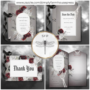 Love & Bones Spooky Red Floral Wedding Invitation