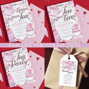 Watercolor Tea Party 4th Birthday Glitter Invitation