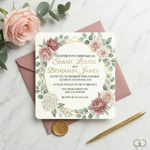 Elegant Dusty Rose Geometric Floral Watercolor  Invitation