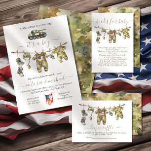 Little Soldier Army American Flag Baby Shower Invitation