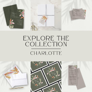 Tropical Beach Floral Dark Green Wedding Gold