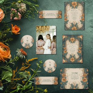 Photo Elegant Art Nouveau Floral Bridal Shower  Thank You Card